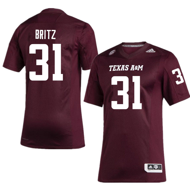 Men #31 Reinard Britz Texas A&M Aggies College Football Jerseys Sale-Maroon - Click Image to Close